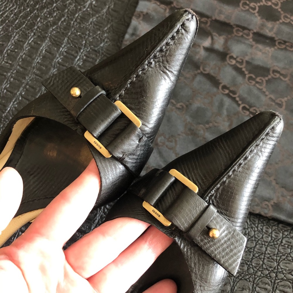 Gucci Black Leather High Heel Mule 8